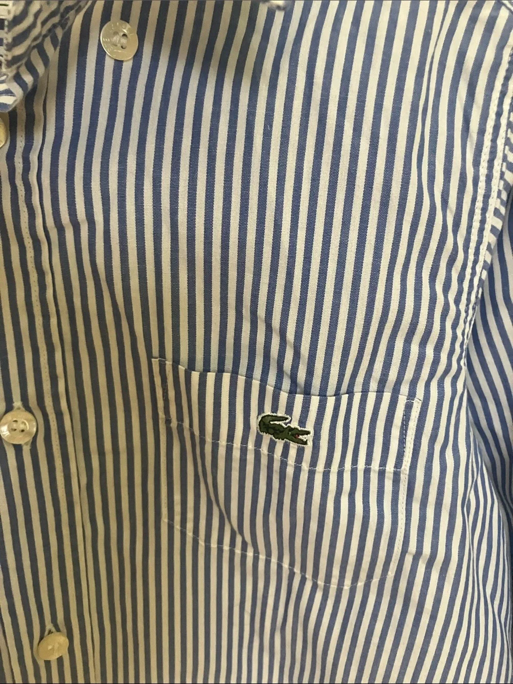 Lacoste Blue and White Vertical Stripe Button-Up Shirt